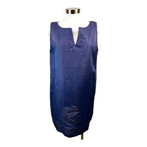 Pomegranate Navy Blue‎ Sleeveless Linen Shift Dress Size X-Large